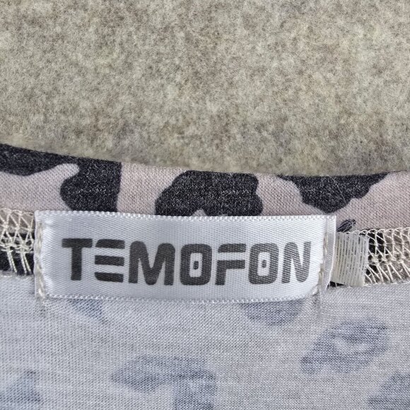 Temofon Womens Leopard Print Long-Sleeve Top Beige Black Soft Stretchy Casual - Picture 3 of 7